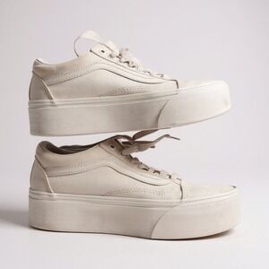 Vans Old Skool White‎ Canvas Low Top Sneakers Women's Size 8.5 Casual Shoes